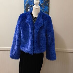 Forever 21 Women's Blue Faux Fur Jacket